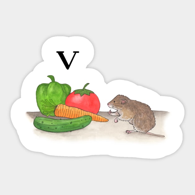 V is for Vole Sticker by thewatercolorwood